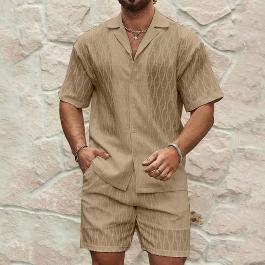 Ensemble de sport d'été pour homme Ohsisa 2025, chemise à manches courtes et short à boutons, style confortable, couleur unie, vêtements pour hommes