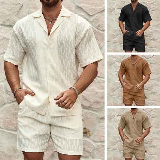 Ensemble de sport d'été pour homme Ohsisa 2025, chemise à manches courtes et short à boutons, style confortable, couleur unie, vêtements pour hommes