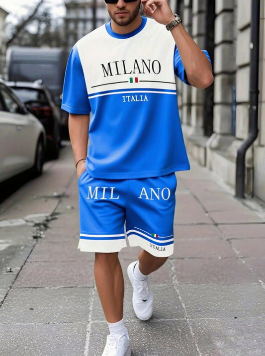 Nouveau MILANO ITALIA imprimer décontracté à manches courtes, ensemble T-Shirt/Short adulte .