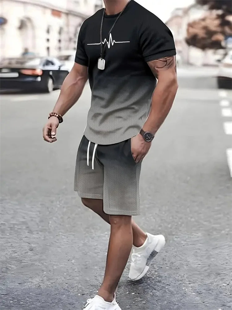 Ensemble 2 pièces pour homme, t-shirt à manches courtes, survêtement décontracté, imprimé 3D, vêtements de sport, nouvelle collection été