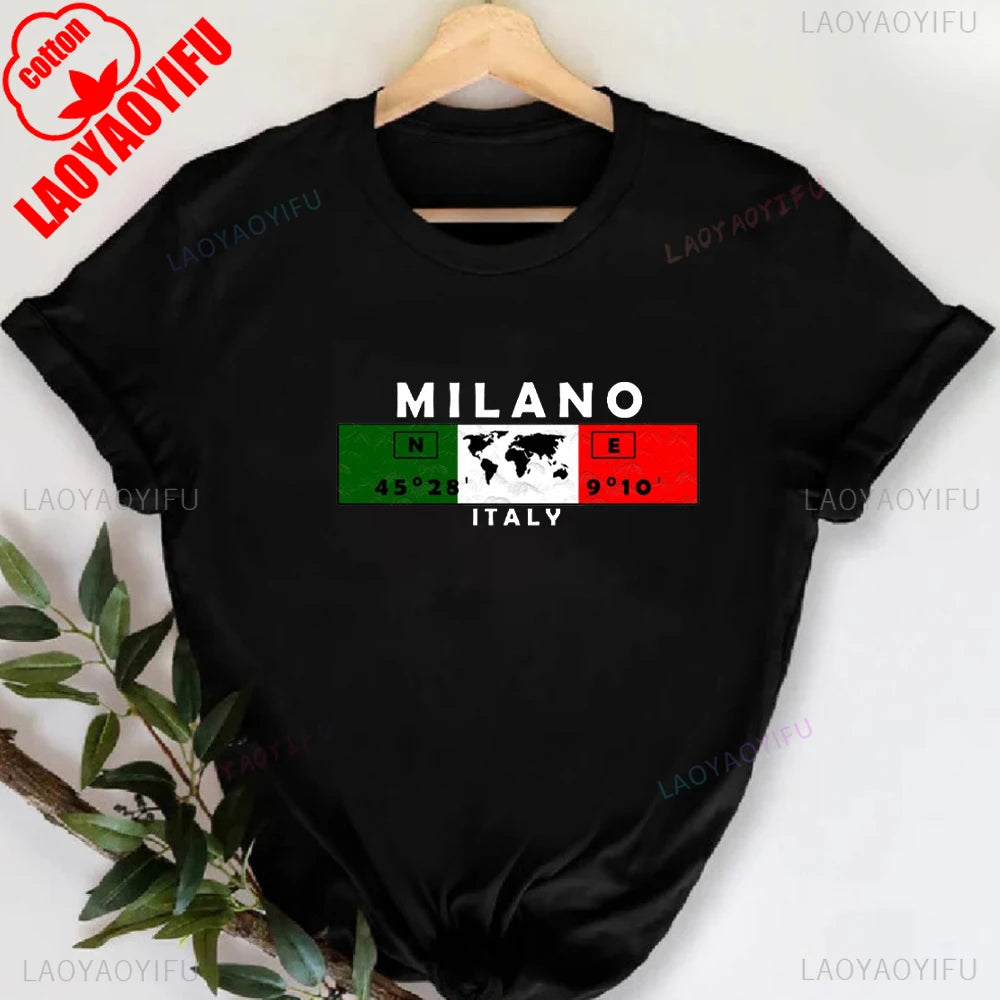 T-shirt col rond imprimé lettres Milano Italie, décontracté, manches courtes, pour femme, printemps-été
