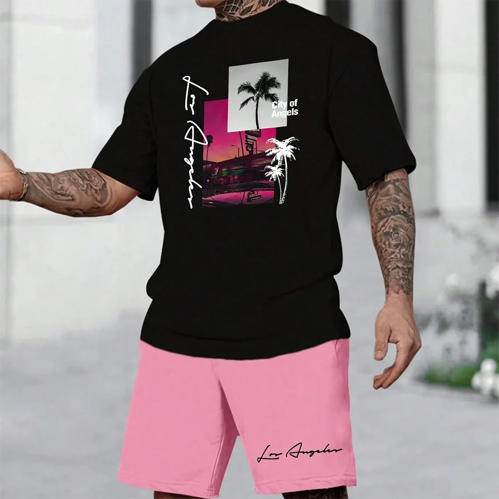 Ensemble hawaïen tendance européen et américain pour la plage, manches courtes, short de plage décontracté, doux et confortable 2025
