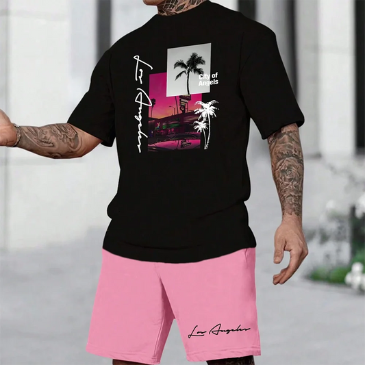 Ensemble hawaïen tendance européen et américain pour la plage, manches courtes, short de plage décontracté, doux et confortable 2025