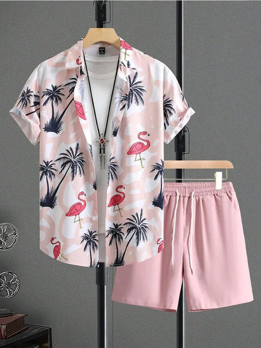 Ensemble 2 pièces chemise et short pour homme, short de plage, ensemble à manches courtes, sports d'été à la mode
