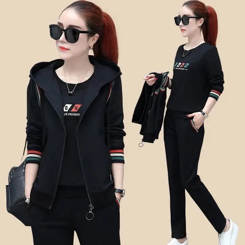 Ensemble tendance pour femme 3 pièces, nouvelle version printemps-automne, haut à manches longues, vêtements de sport décontractés, élégants