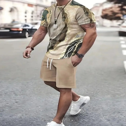 Haut à manches courtes et col rond pour homme, imprimé simples, style Harajuku Street, vêtements décontractés militaires, été 2025