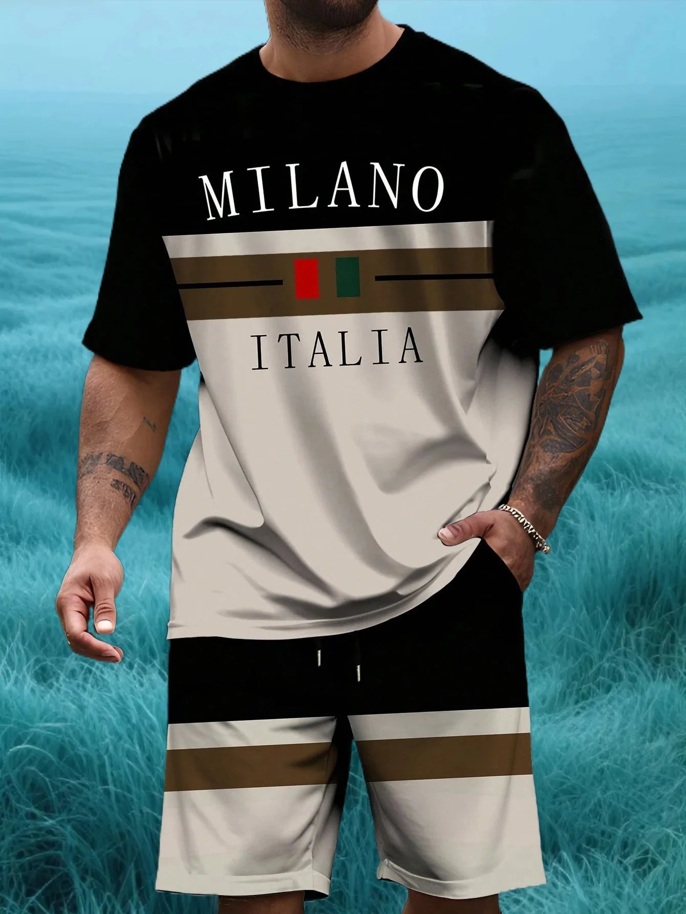 Les derniers ensembles populaires Milano 3D de rue à la mode pour hommes hauts d'été shorts respirants