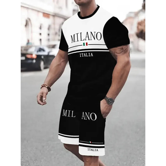 Nouveau MILANO ITALIA imprimer décontracté à manches courtes, ensemble T-Shirt/Short