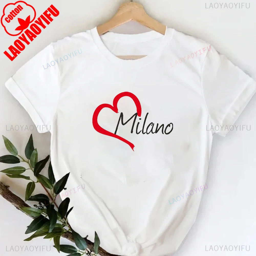 T-shirt col rond imprimé lettres Milano Italie, décontracté, manches courtes, pour femme, printemps-été