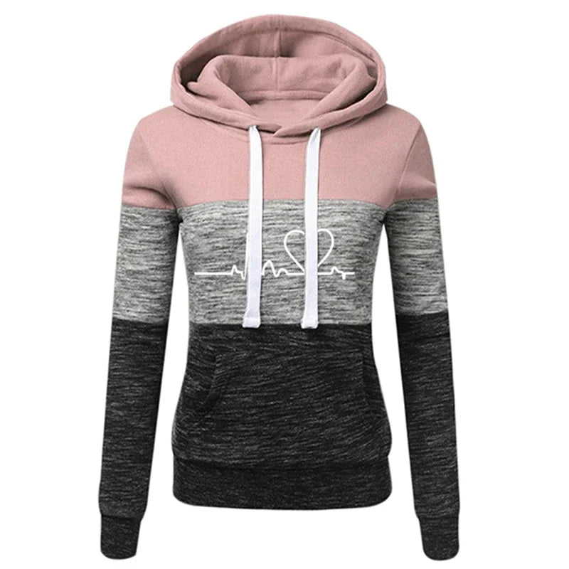 Survêtement imprimé pour femme, sweat à capuche, bloc de couleurs, polyvalent, décontracté, sport