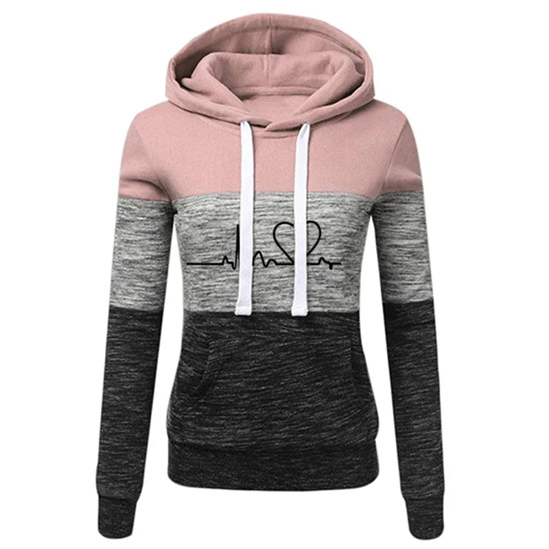 Survêtement imprimé pour femme, sweat à capuche, bloc de couleurs, polyvalent, décontracté, sport