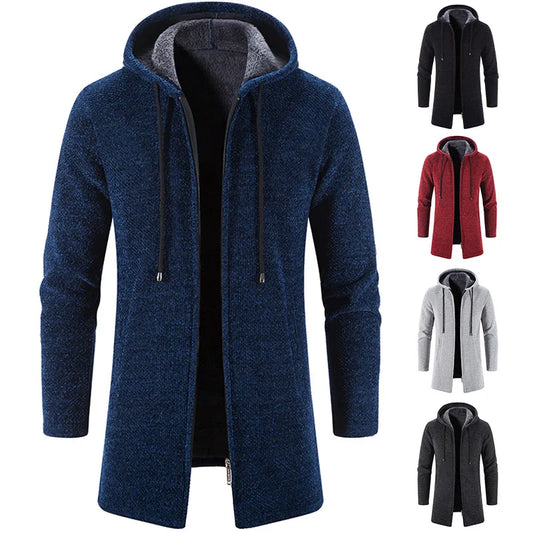 Sweat à capuche long à manches longues pour homme, modèle 2025, fermeture éclair