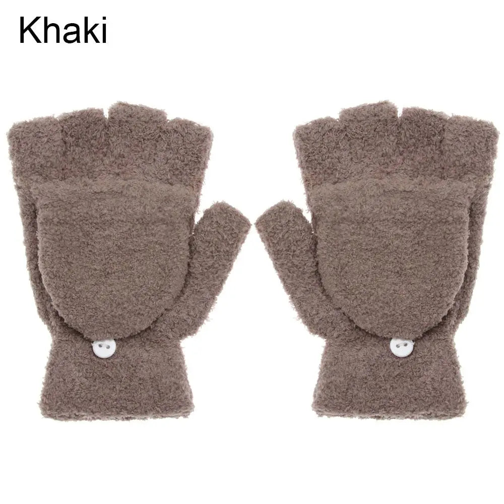 Fashionable dual-use thick coral velvet convertible flip-up mittens gloves