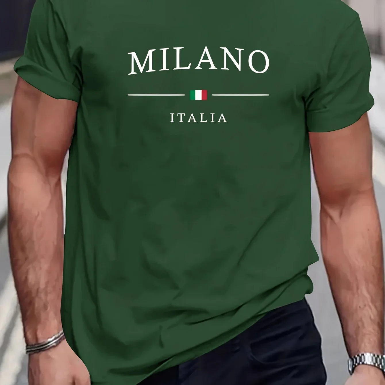 T-shirt estiva casual Milano, 100% puro cotone, scollo tondo da uomo, maniche corte.
