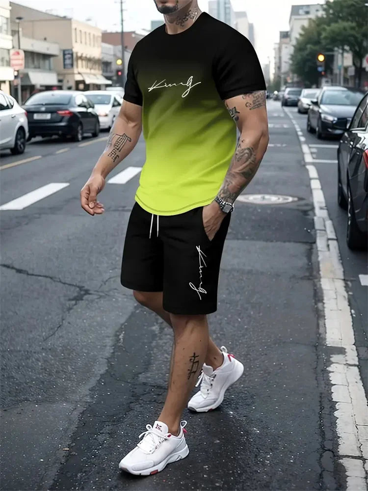 Ensemble 2 pièces pour homme, t-shirt à manches courtes, survêtement décontracté, imprimé 3D, vêtements de sport, nouvelle collection été 2025