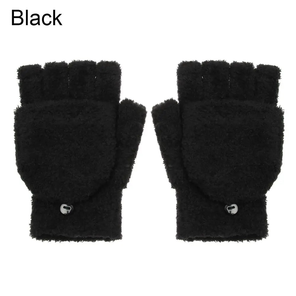 Fashionable dual-use thick coral velvet convertible flip-up mittens gloves