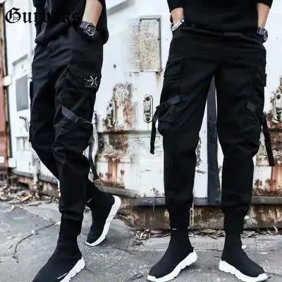 Pantalon cargo classique à poches à rabat multiples, pantalon de jogging cargo ample à cordon de serrage pour homme. Noir 2
