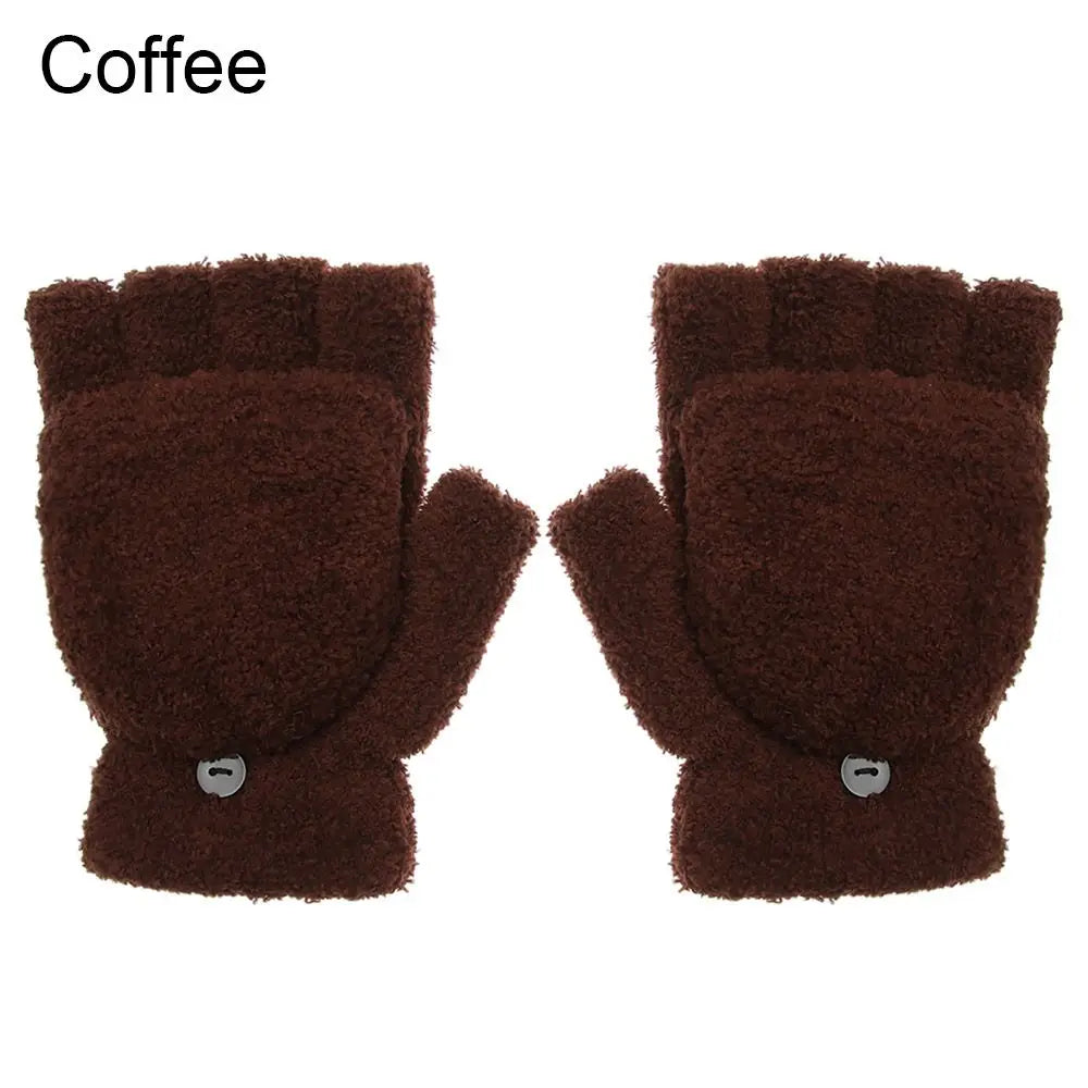 Fashionable dual-use thick coral velvet convertible flip-up mittens gloves