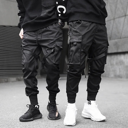 Pantalon cargo classique style streetwear hip-hop pour homme, avec poches, style décontracté et tactique noir