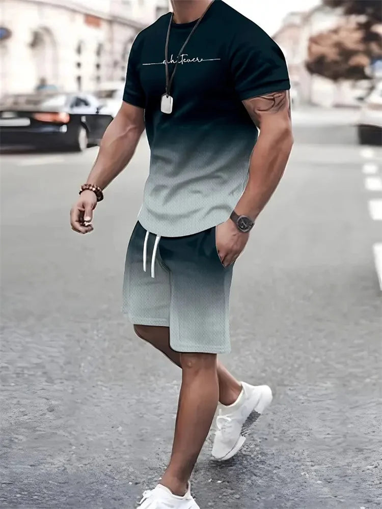 Ensemble 2 pièces pour homme, t-shirt à manches courtes, survêtement décontracté, imprimé 3D, vêtements de sport, nouvelle collection été 2025