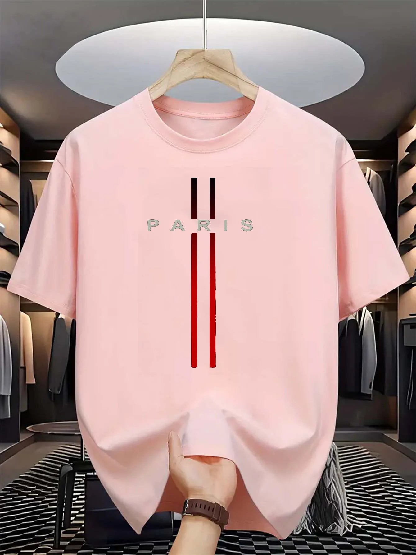 T-shirt d'été décontracté à manches courtes et col rond pour homme, 100 % pur coton, imprimé lettres Paris, confortable
