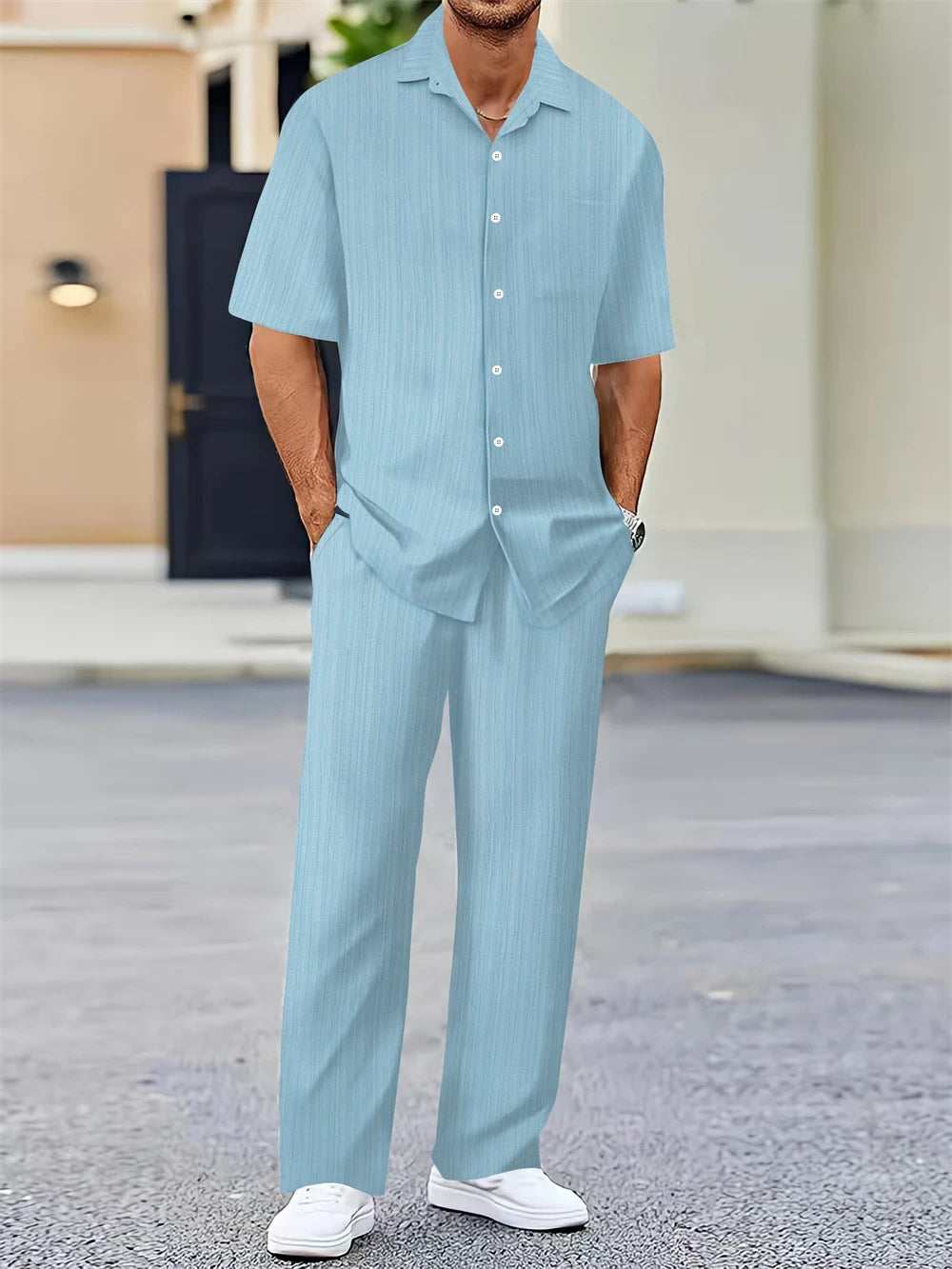 (Chemise + Pantalon) 2024 Été Hommes Mode Chemise Classique, Affaires, Décontractées