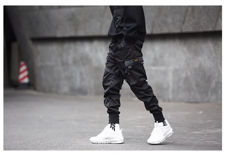 Pantalon cargo classique style streetwear hip-hop pour homme, avec poches, style décontracté et tactique noir