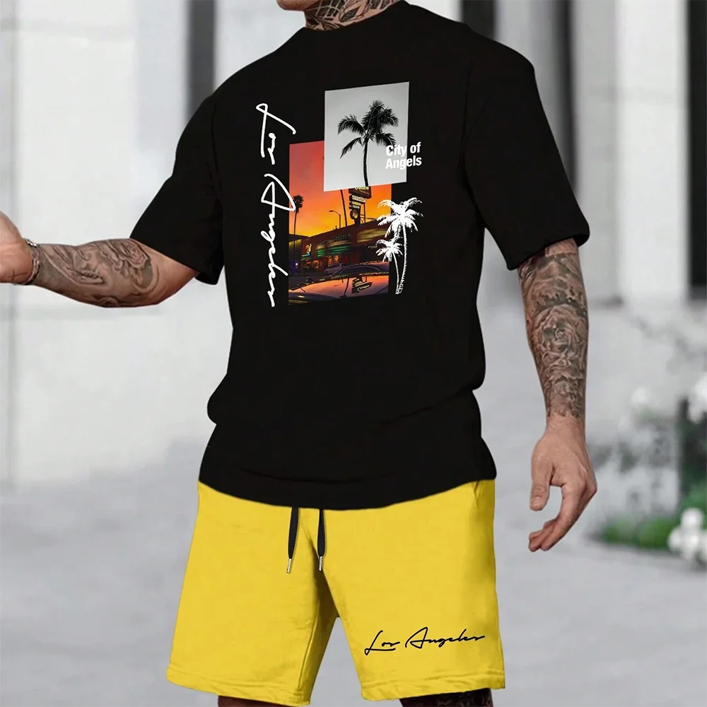 Ensemble hawaïen tendance européen et américain pour la plage, manches courtes, short de plage décontracté, doux et confortable 2025