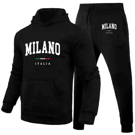 Sweat à capuche et pantalon de survêtement  imprimé Milano jogging, streetwear décontracté, sport, luxe.