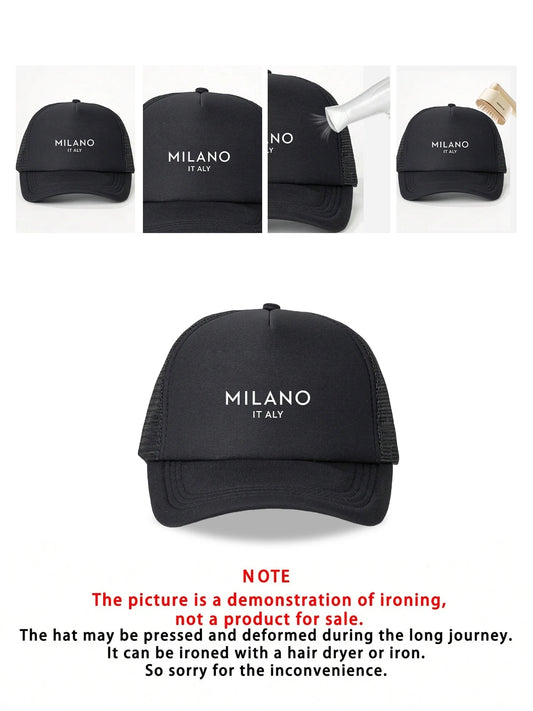 Casquette Noir respirante imprimée « MILANO » casquette adaptée aux sports de loisirs en plein air en été et en automne