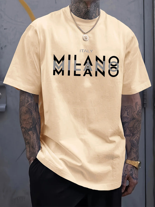 Italy MILANO 100% pur coton, décontracté, coupe ample, grande taille, imprimé, confortable, col rond, T-shirt  manches courtes