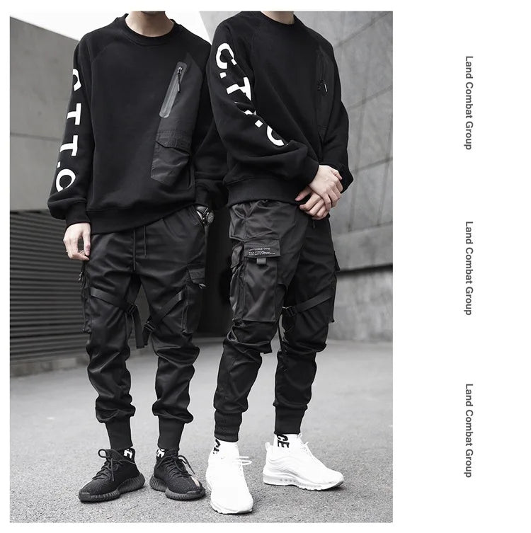 Pantalon cargo classique style streetwear hip-hop pour homme, avec poches, style décontracté et tactique noir