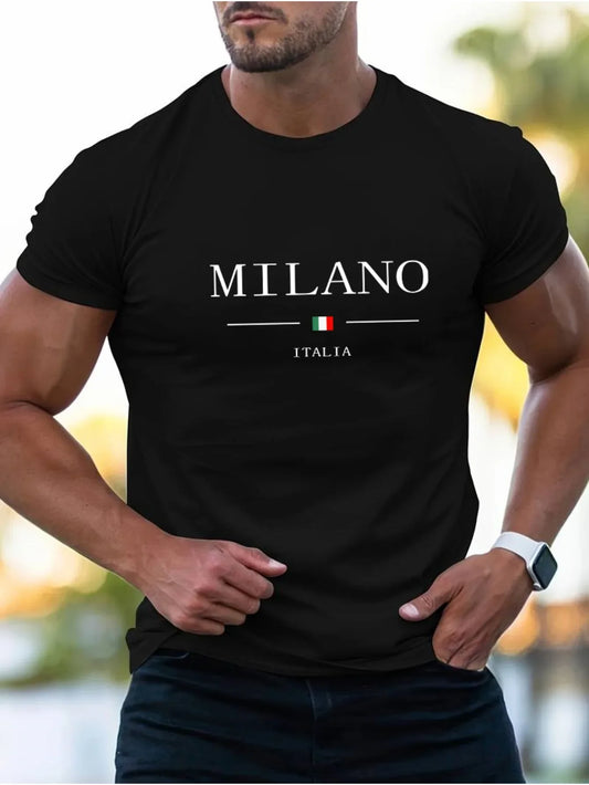 Été nouveaux hommes 100% coton haute qualité Milano imprimer confortable col rond manches courtes T-shirt haut sport décontracté ample
