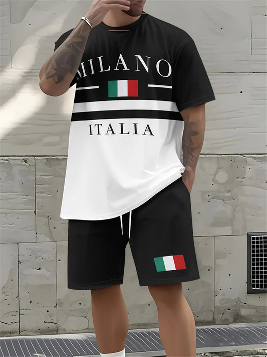 Costume d'été, lettre imprimée Milano, mode, Short à manches courtes, costume de rue en plein air, Short de sport décontractés 2025