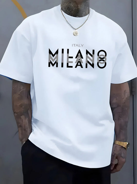 Italy MILANO 100% pur coton, décontracté, coupe ample, grande taille, imprimé, confortable, col rond, T-shirt  manches courtes