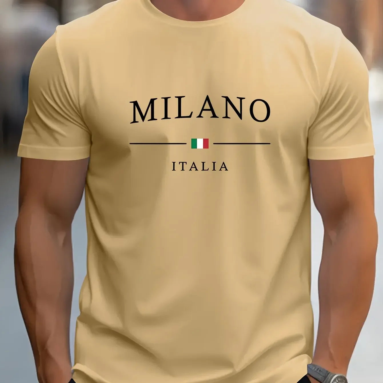 T-shirt estiva casual Milano, 100% puro cotone, scollo tondo da uomo, maniche corte.