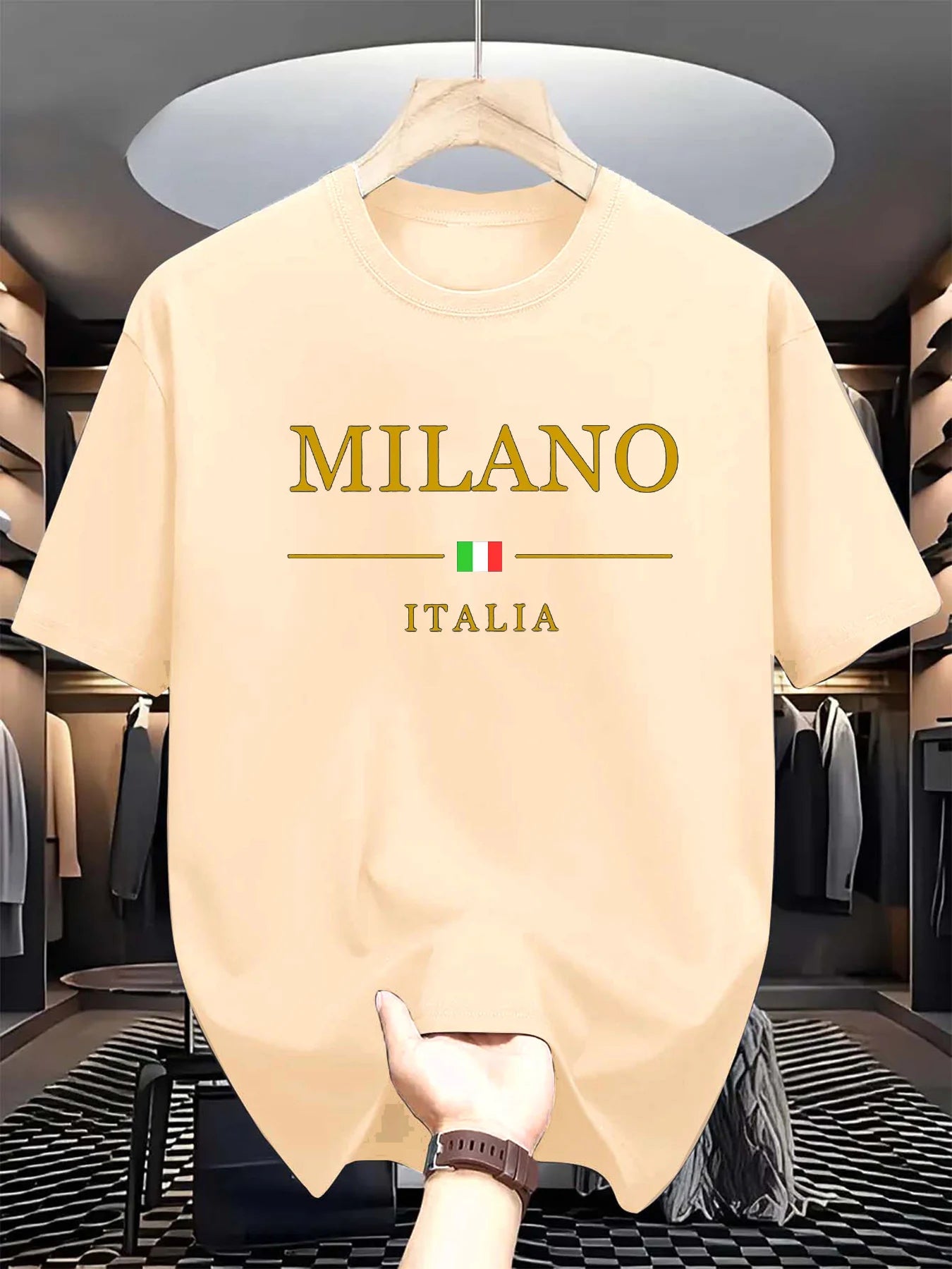 T-shirt Milano manches courtes col rond homme, 100% coton, à la mode, décontracté, ample, grande taille, motif MILANO ITALIA imprimé, sport, été