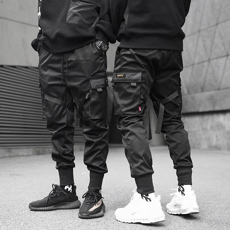 Pantalon cargo classique style streetwear hip-hop pour homme, avec poches, style décontracté et tactique noir