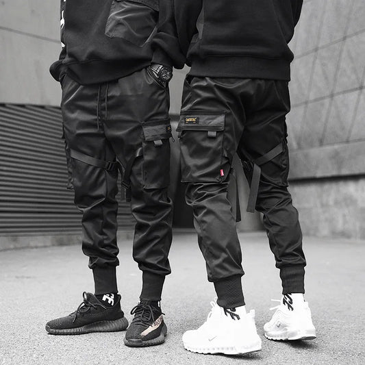 Pantalon cargo classique style streetwear hip-hop pour homme, avec poches, style décontracté et tactique noir