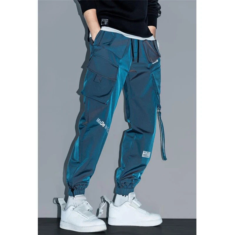 Mince Streetwear pantalons décontractés hommes rubans sarouel Jogging pantalon mâle coupe ajustée printemps Cargo pantalon multi-poches femmes pantalon K12