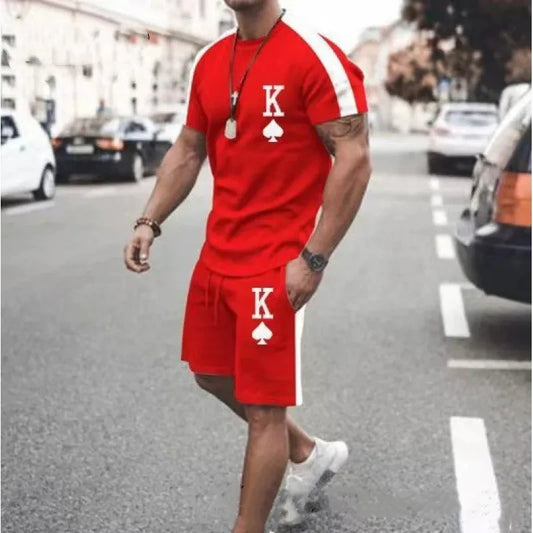 Ensembles d'été Cartes K, Q, A, Joker, t-shirt de rue, deux pièces, imprimé en 3D, vêtements décontractés, col rond, survêtement de plage.