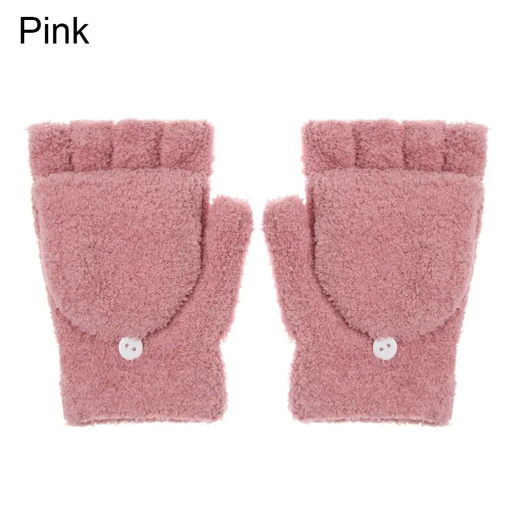 Fashionable dual-use thick coral velvet convertible flip-up mittens gloves