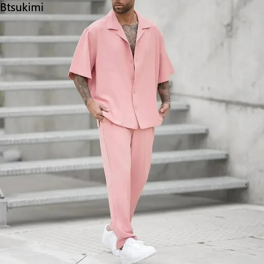 Ensemble 2 pièces 2025 décontracté pour homme, chemise à revers