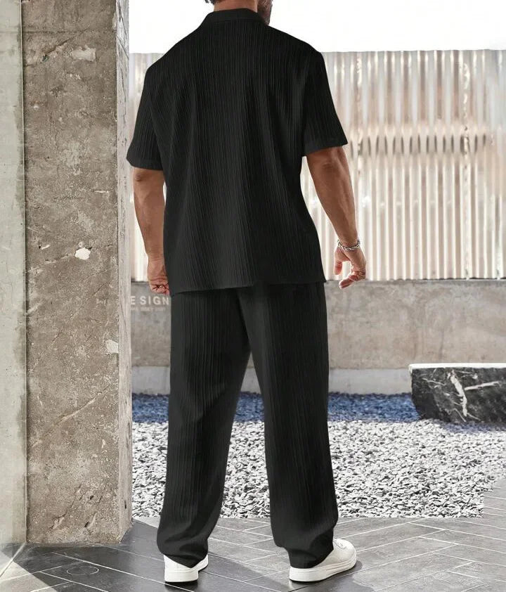 Ensemble deux pièces pour homme, survêtement décontracté, chemise boutonnée à manches courtes et pantalon, à la mode