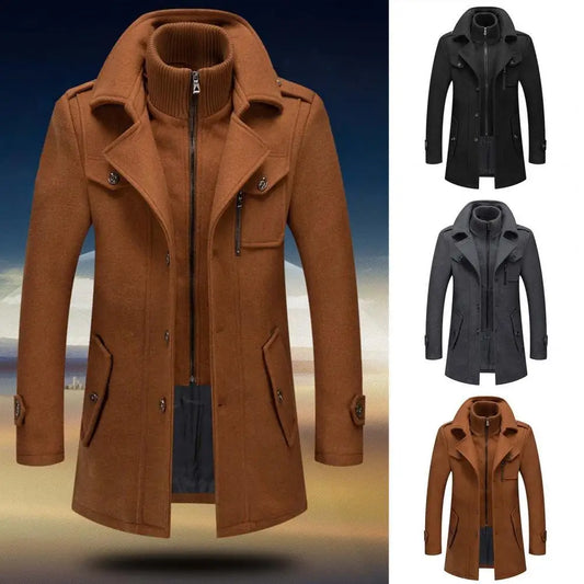 Nouveau Manteau Décontracté Automne Hiver Faux Deux Pièces Fermeture Éclair et Boutons