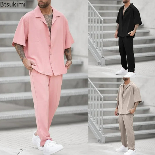 Ensemble 2 pièces 2025 décontracté pour homme, chemise à revers