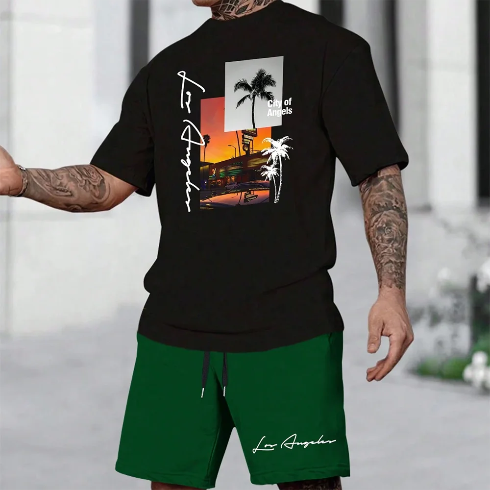 Ensemble hawaïen tendance européen et américain pour la plage, manches courtes, short de plage décontracté, doux et confortable 2025