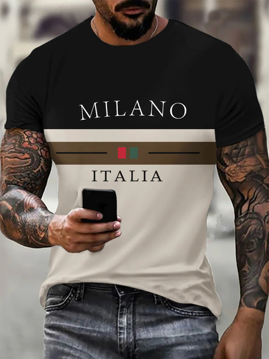T-shirt Milano Italia pour homme, t-shirt décontracté à col rond en polyester, coupe régulière, manches courtes, tissu léger.