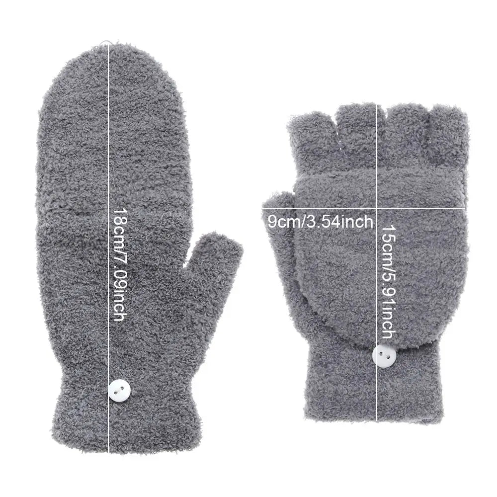 Fashionable dual-use thick coral velvet convertible flip-up mittens gloves