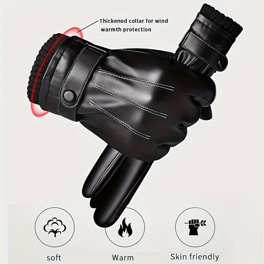 Gants d'hiver pour hommes en cuir véritable, gants de cyclisme en plein air, gants de moto en peau de mouton véritable noire, garde au chaud